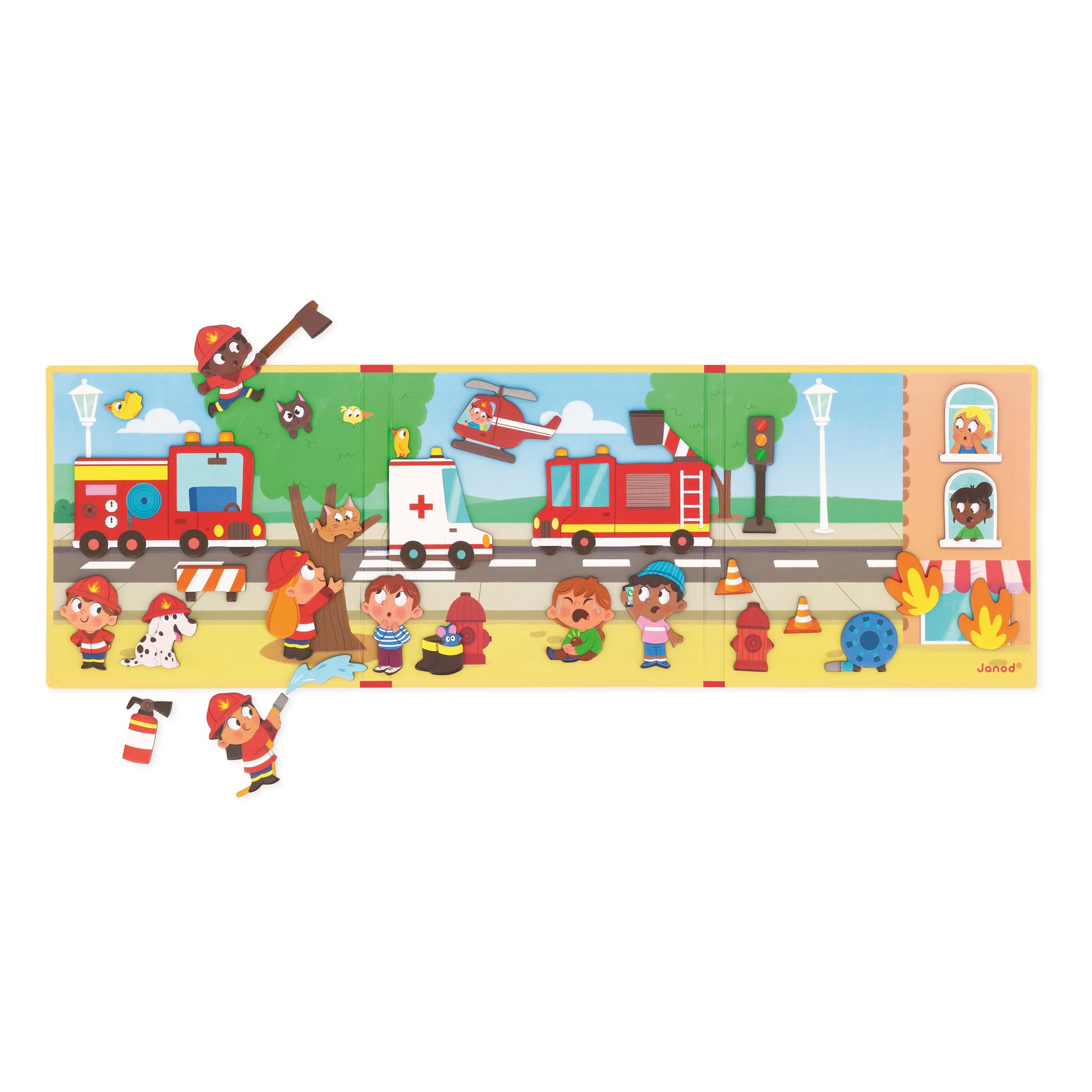 Janod Magneti'stories Firefighters Magnetic Storytelling Set – 30 Magnets & Fold-Out Scene