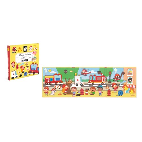 Janod Magneti'stories Firefighters Magnetic Storytelling Set – 30 Magnets & Fold-Out Scene