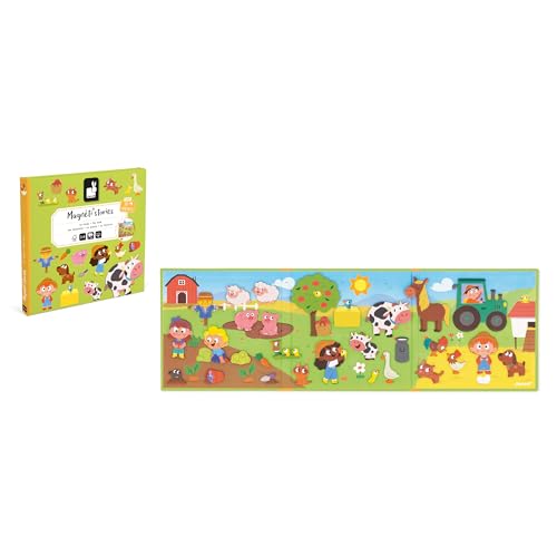 Janod Magneti'stories The Farm - Magnetic Book with 30 Magnets for Kids Ages 3-8