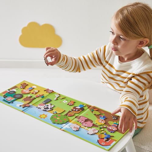 Janod Magneti'stories The Farm - Magnetic Book with 30 Magnets for Kids Ages 3-8