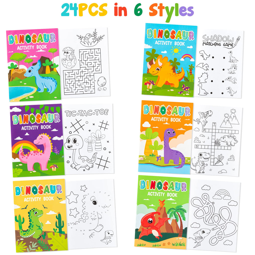 JAPBOR 24-Pack Dinosaur Coloring Books for Kids: Mini Activity Booklets with Mazes & Dot-to-Dot, Bulk Party Favors
