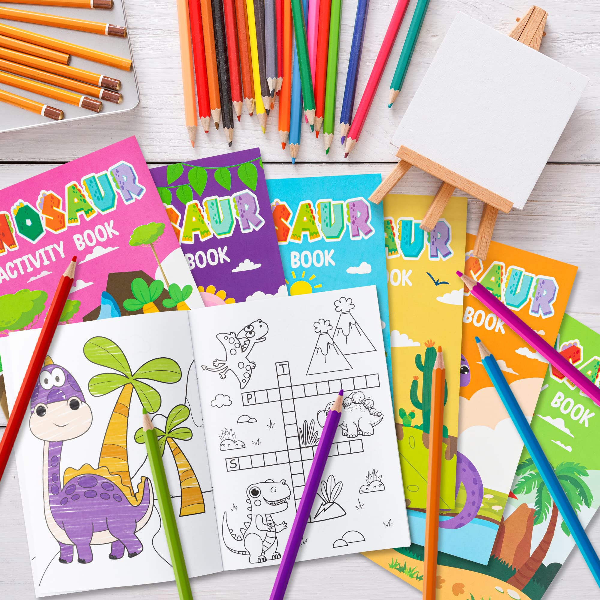JAPBOR 24-Pack Dinosaur Coloring Books for Kids: Mini Activity Booklets with Mazes & Dot-to-Dot, Bulk Party Favors