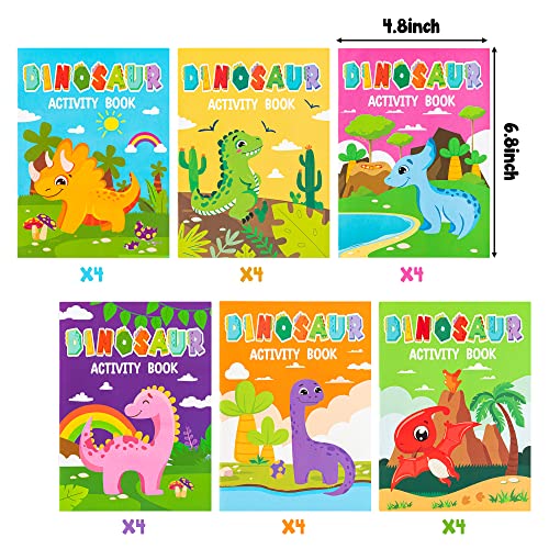 JAPBOR 24-Pack Dinosaur Coloring Books for Kids: Mini Activity Booklets with Mazes & Dot-to-Dot, Bulk Party Favors