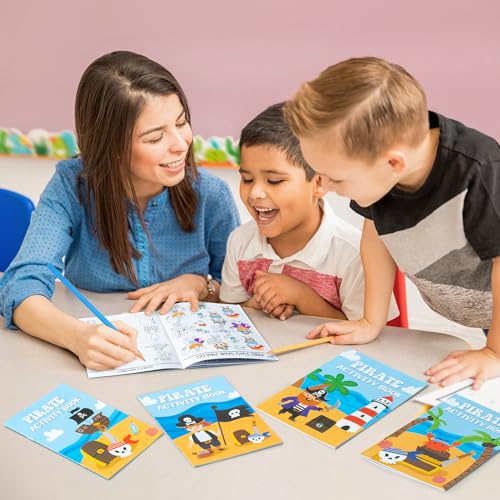 JAPBOR 24-Pack Mini Pirate Activity Coloring Books for Kids Party Favors