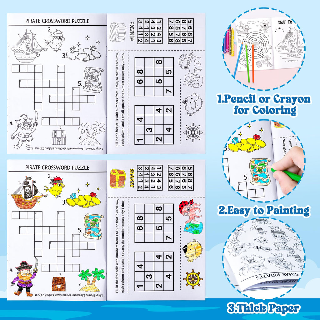 JAPBOR 24-Pack Mini Pirate Activity Coloring Books for Kids Party Favors