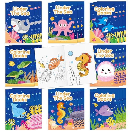 JAPBOR Ocean Animals Coloring Books – 24 Mini Under the Sea Colouring Books for Party Favors, DIY Art, and Classroom Activities