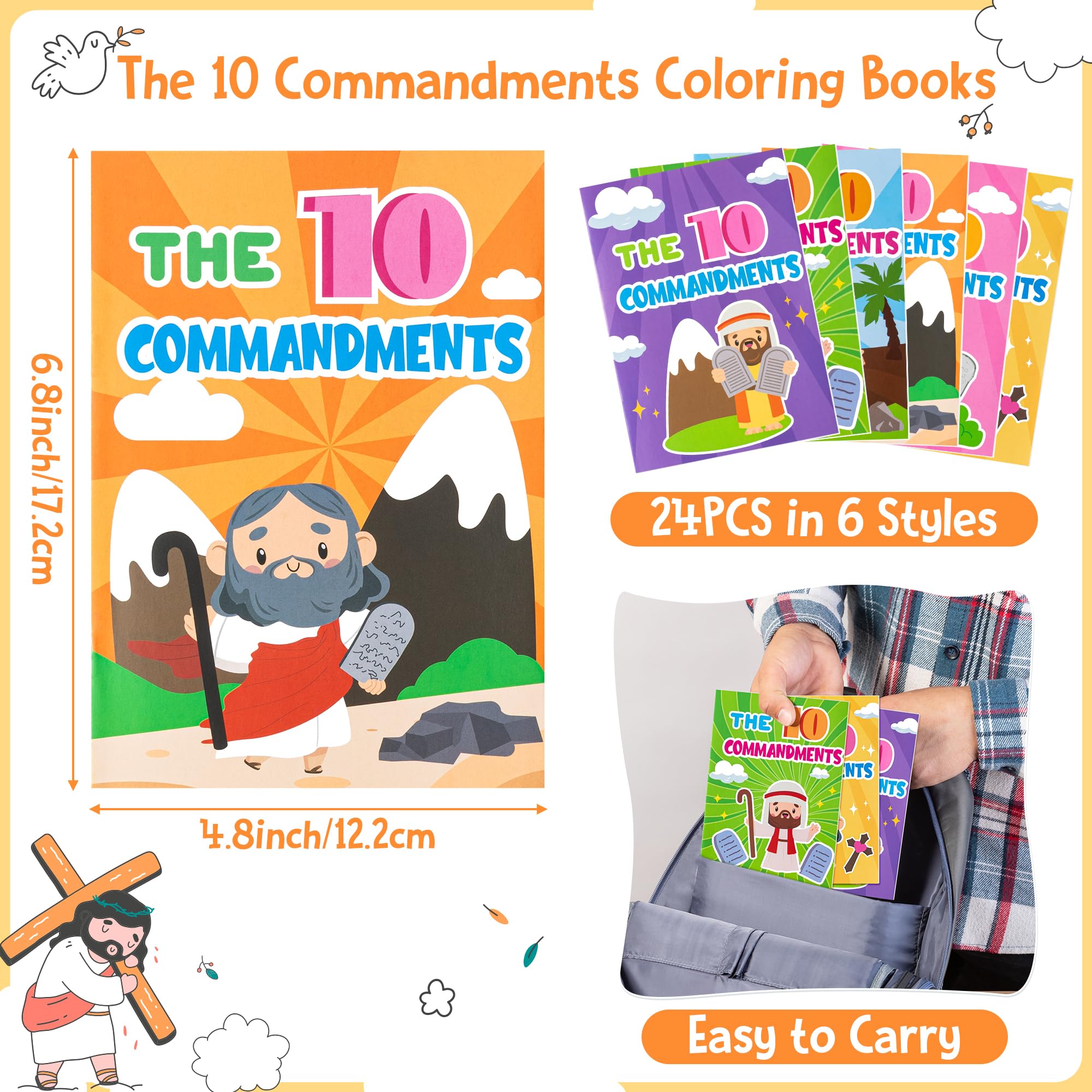 JAPBOR Ten Commandments Coloring Books – 24 Pack Bulk Christian Sunday School Crafts for Kids