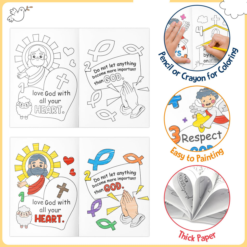 JAPBOR Ten Commandments Coloring Books – 24 Pack Bulk Christian Sunday School Crafts for Kids