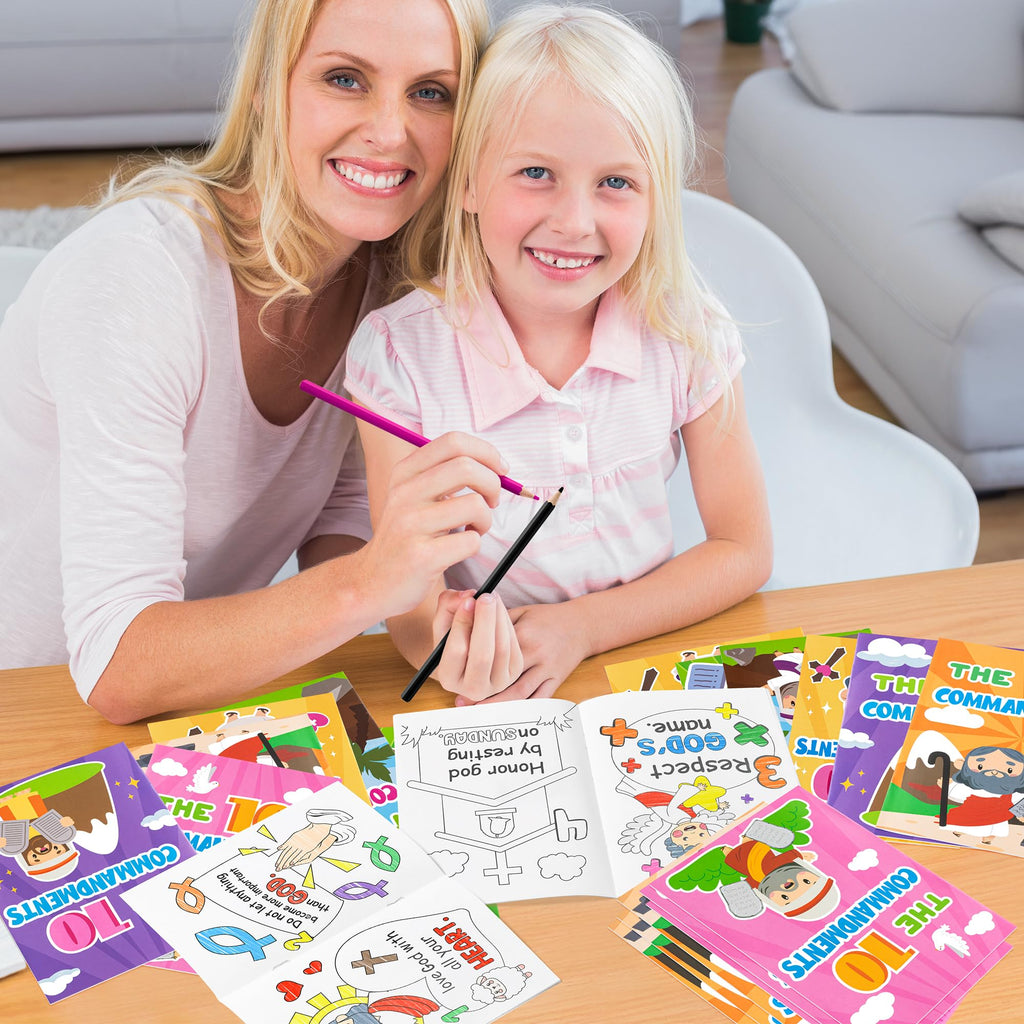 JAPBOR Ten Commandments Coloring Books – 24 Pack Bulk Christian Sunday School Crafts for Kids