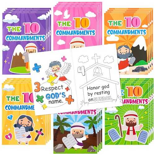 JAPBOR Ten Commandments Coloring Books – 24 Pack Bulk Christian Sunday School Crafts for Kids