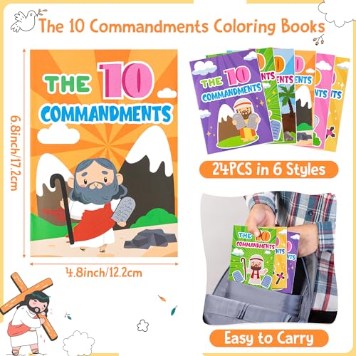 JAPBOR Ten Commandments Coloring Books – 24 Pack Bulk Christian Sunday School Crafts for Kids