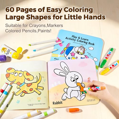 Jar Melo Toddler Coloring Books Ages 2-4: Animals & Vehicles 2-Pack with Stickers and Reward Certificate