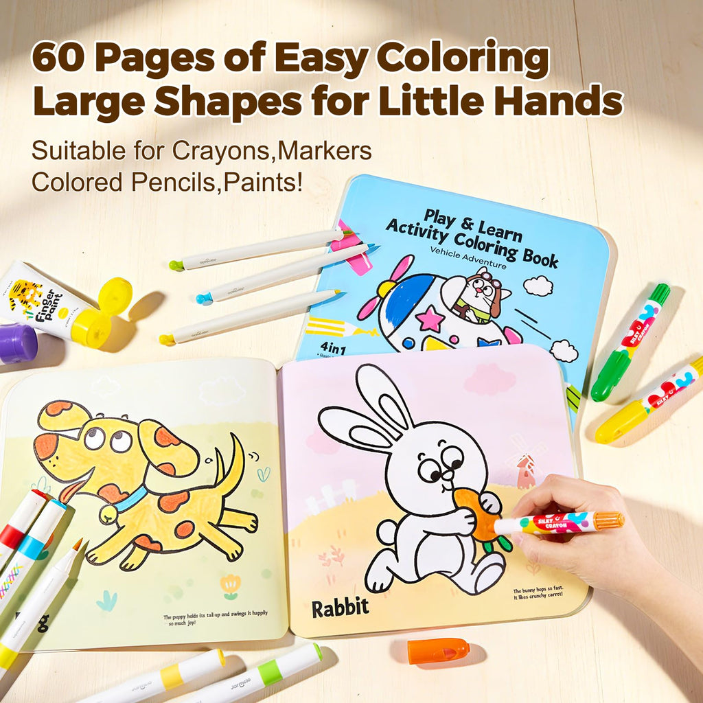 Jar Melo Toddler Coloring Books Ages 2-4: Animals & Vehicles 2-Pack with Stickers and Reward Certificate