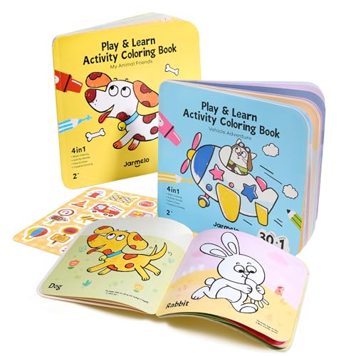 Jar Melo Toddler Coloring Books Ages 2-4: Animals & Vehicles 2-Pack with Stickers and Reward Certificate