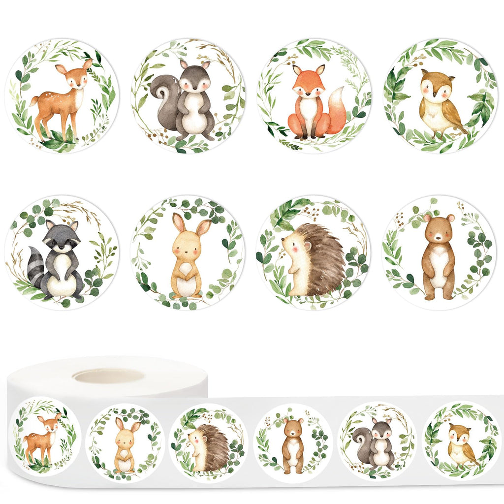 JarThenaAMCS 1000Pcs Woodland Animal Baby Shower Stickers - 8 Designs, Waterproof Adhesive Sealing Labels for Party Favors
