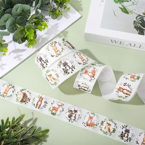 JarThenaAMCS 1000Pcs Woodland Animal Baby Shower Stickers - 8 Designs, Waterproof Adhesive Sealing Labels for Party Favors