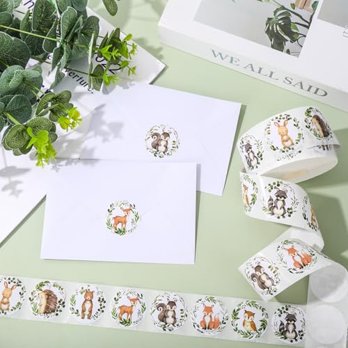 JarThenaAMCS 1000Pcs Woodland Animal Baby Shower Stickers - 8 Designs, Waterproof Adhesive Sealing Labels for Party Favors