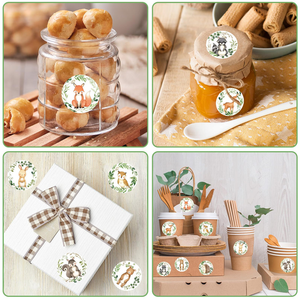 JarThenaAMCS 1000Pcs Woodland Animal Baby Shower Stickers - 8 Designs, Waterproof Adhesive Sealing Labels for Party Favors