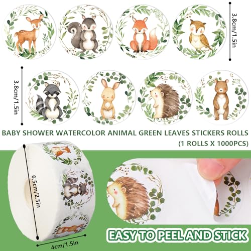 JarThenaAMCS 1000Pcs Woodland Animal Baby Shower Stickers - 8 Designs, Waterproof Adhesive Sealing Labels for Party Favors