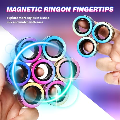 Jawhock 9 Pack Magnetic Fidget Rings for Adults & Kids – ADHD Sensory Toys for Stress Relief