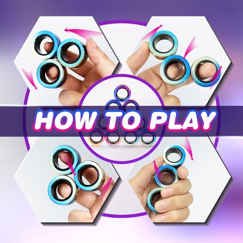 Jawhock 9 Pack Magnetic Fidget Rings for Adults & Kids – ADHD Sensory Toys for Stress Relief