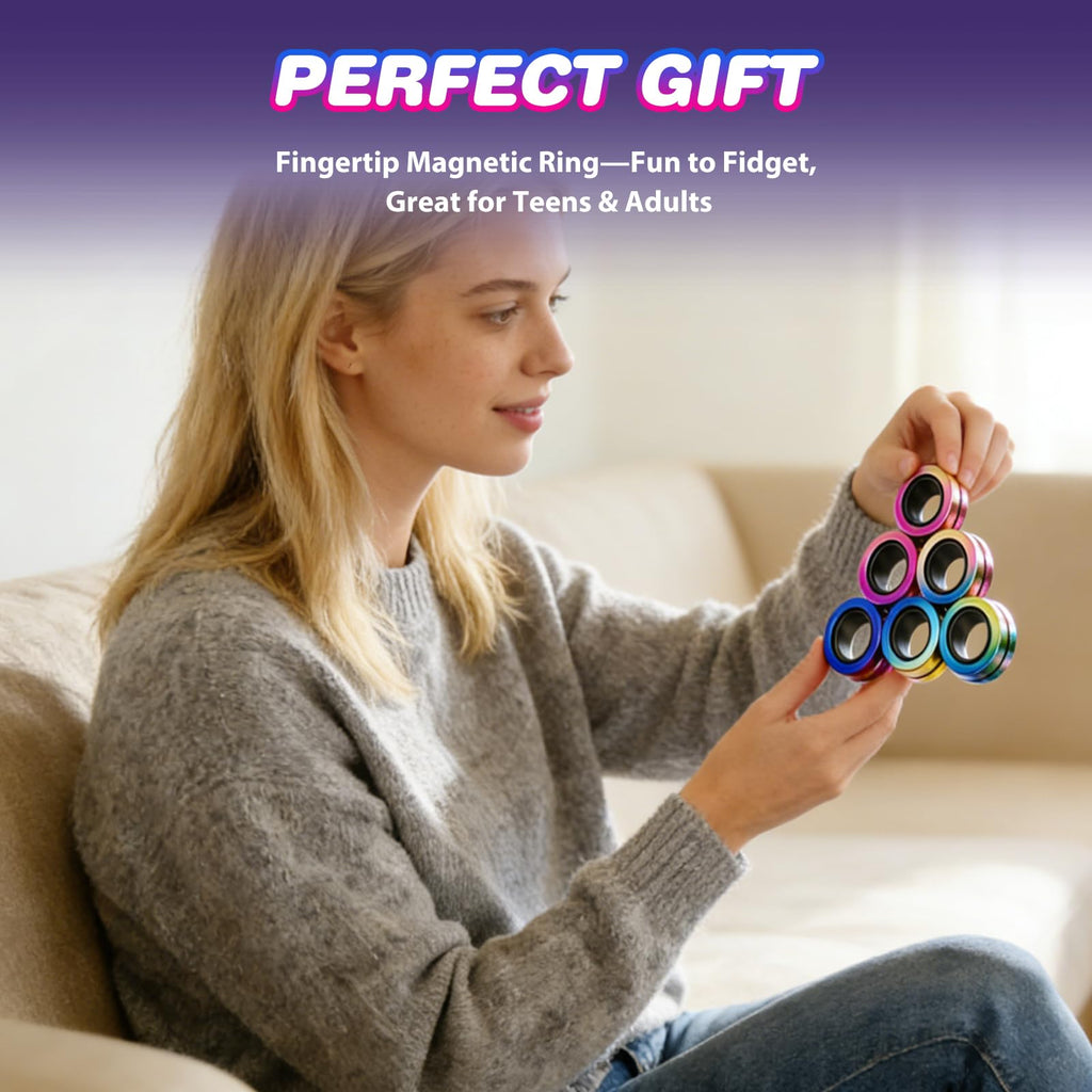 Jawhock 9 Pack Magnetic Fidget Rings for Adults & Kids – ADHD Sensory Toys for Stress Relief