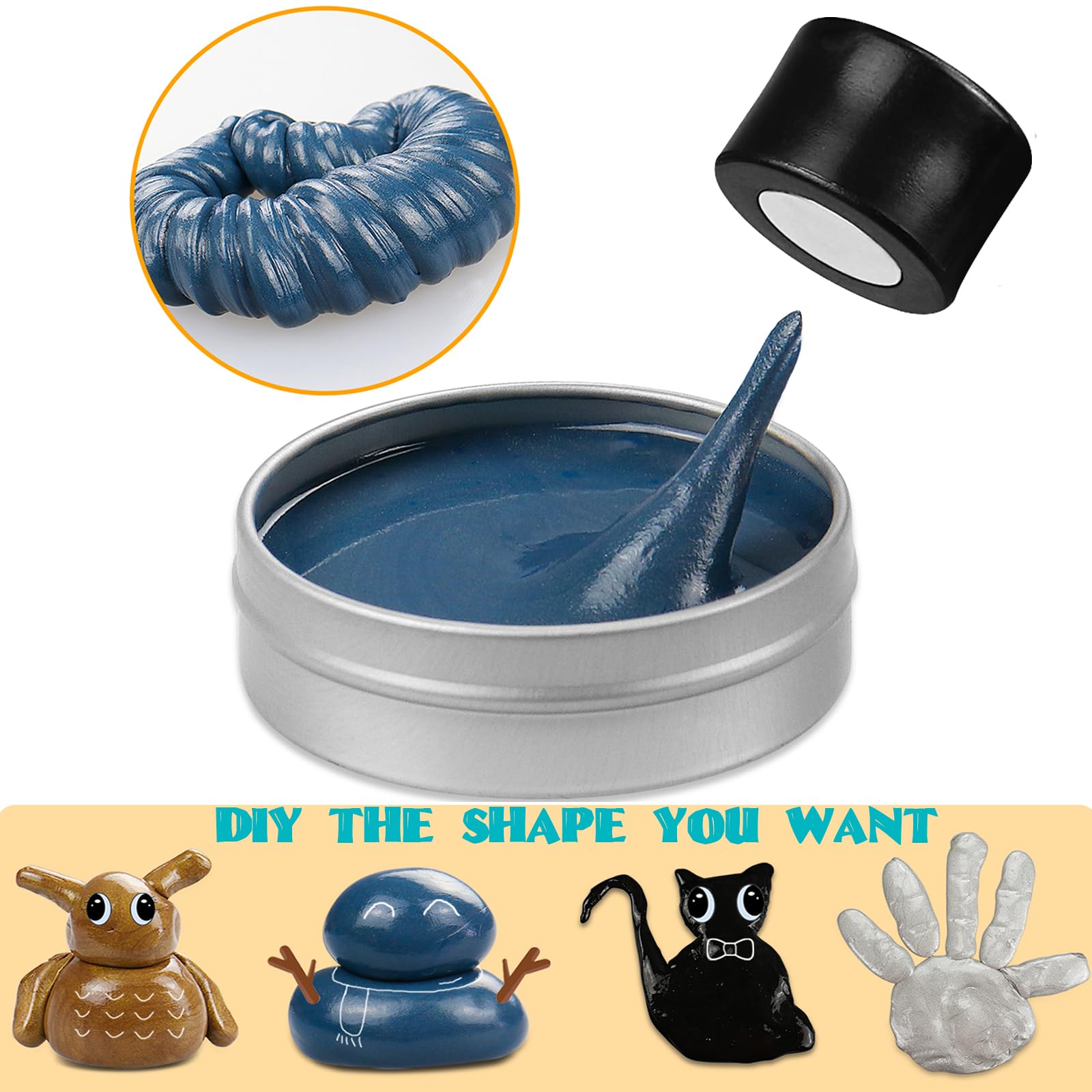 JAYEE Blue Magnetic Slime Putty – Larger Magnet, Nontoxic Silicone Stress Relief Toy for Kids & Adults