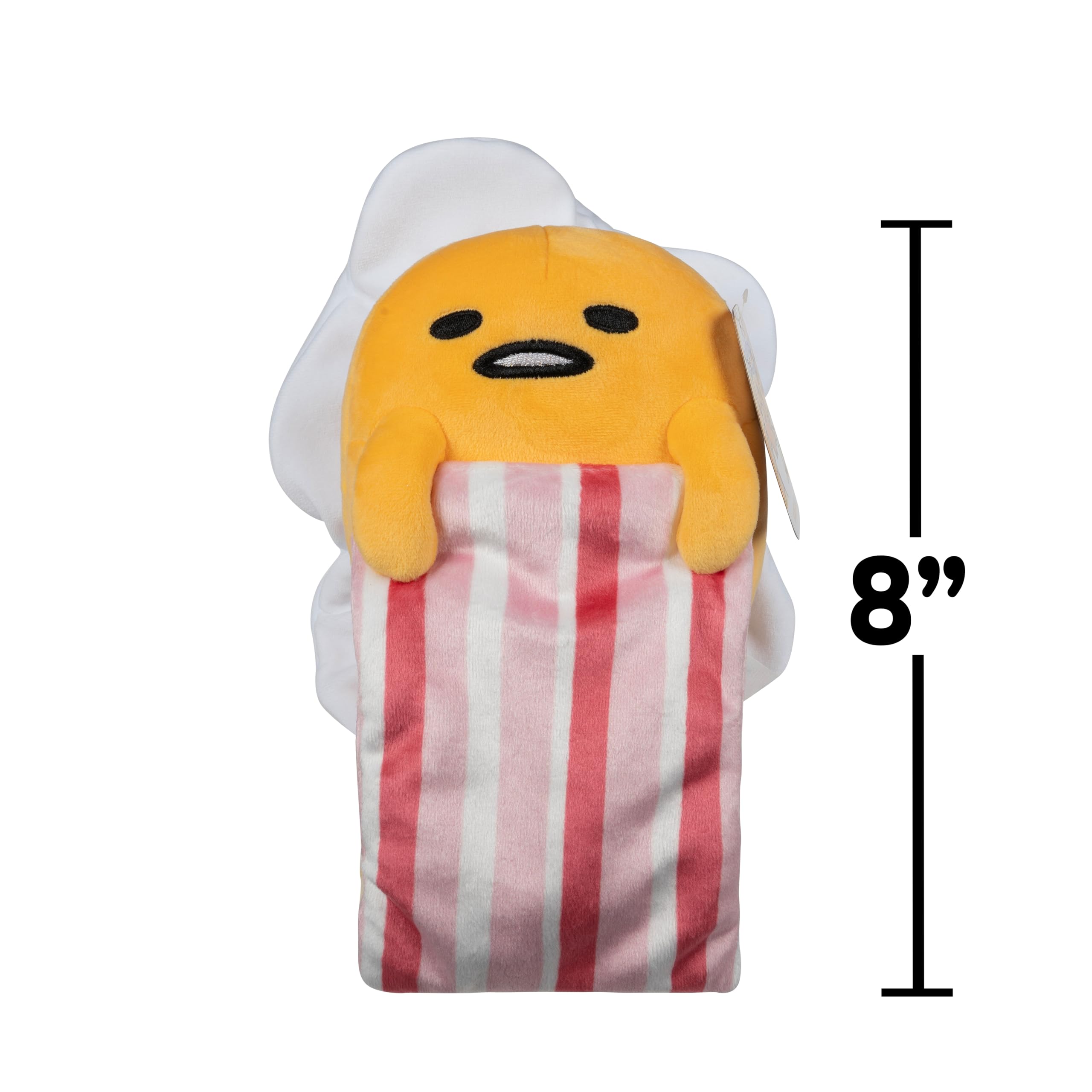 Jazwares 8-Inch Gudetama Squishy Plush with Bacon Blanket – Officially Licensed Sanrio Plush Toy