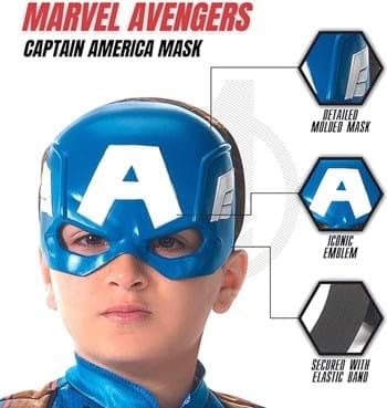Jazwares Captain America Half Mask for Kids – Blue Superhero Mask with Molded Plastic and Elastic Band