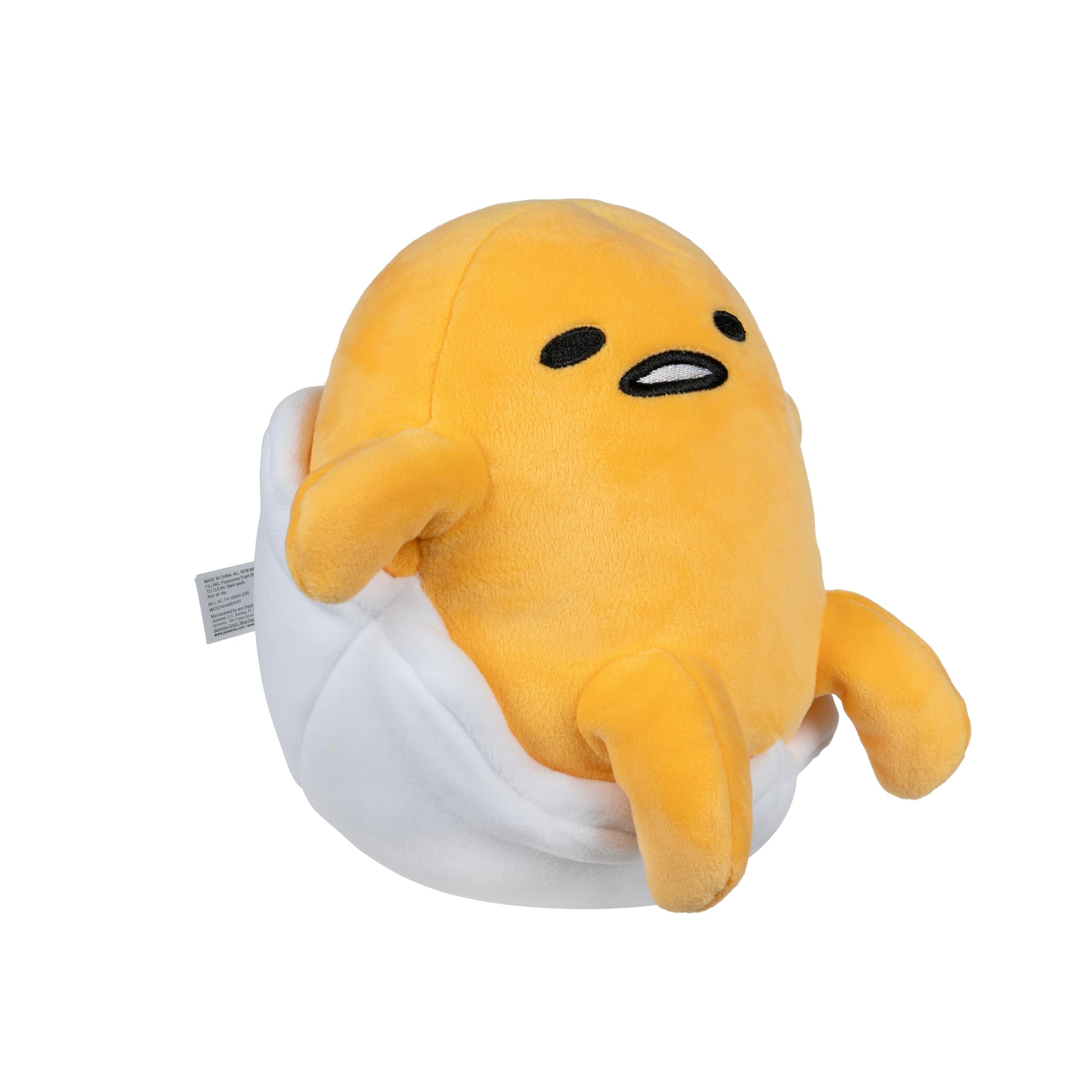 Jazwares Gudetama Squishy Plush - 8 Inch Sanrio Plush Relaxing in Egg Shell - Officially Licensed