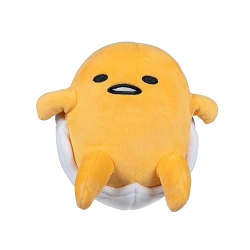 Jazwares Gudetama Squishy Plush - 8 Inch Sanrio Plush Relaxing in Egg Shell - Officially Licensed