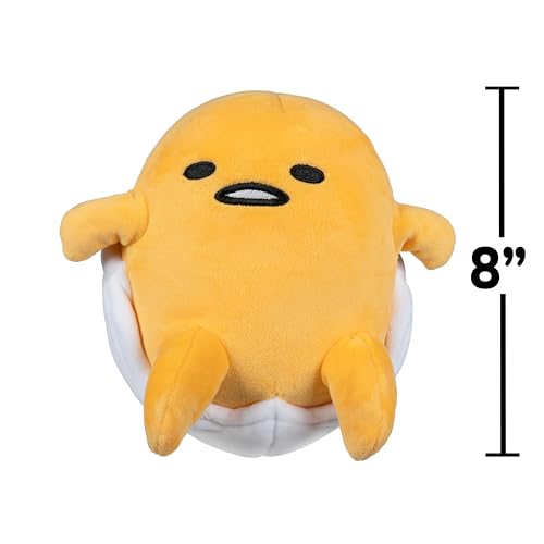 Jazwares Gudetama Squishy Plush - 8 Inch Sanrio Plush Relaxing in Egg Shell - Officially Licensed