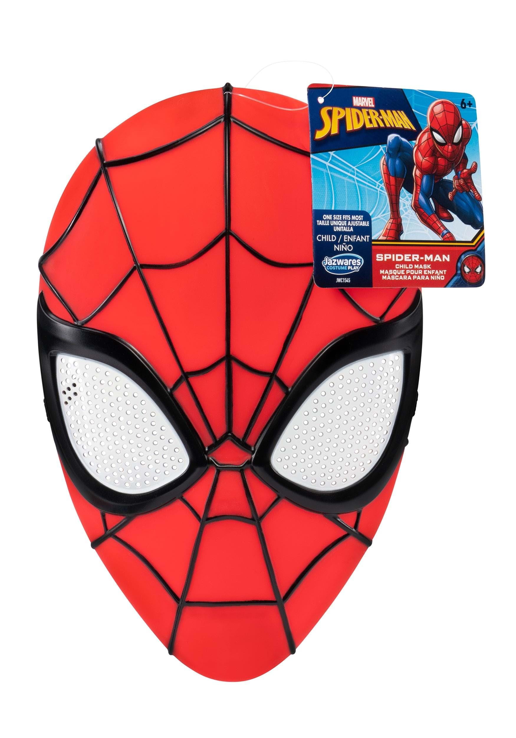 Jazwares Marvel Youth Spider-Man 3D Plastic Mask with Elastic Strap – Standard Size