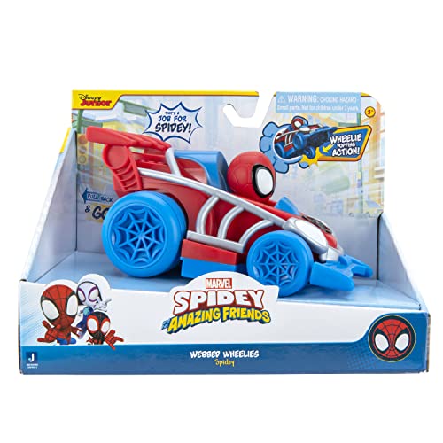 Jazwares Spidey and His Amazing Friends Webbed Wheelie Vehicle – Pull-Back Toy Car with Wheelie Action