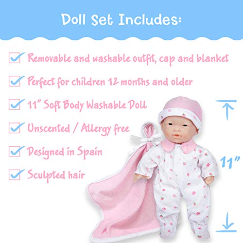 JC Toys Berenguer 11-Inch Asian La Baby Doll with Removable Outfit and Accessories