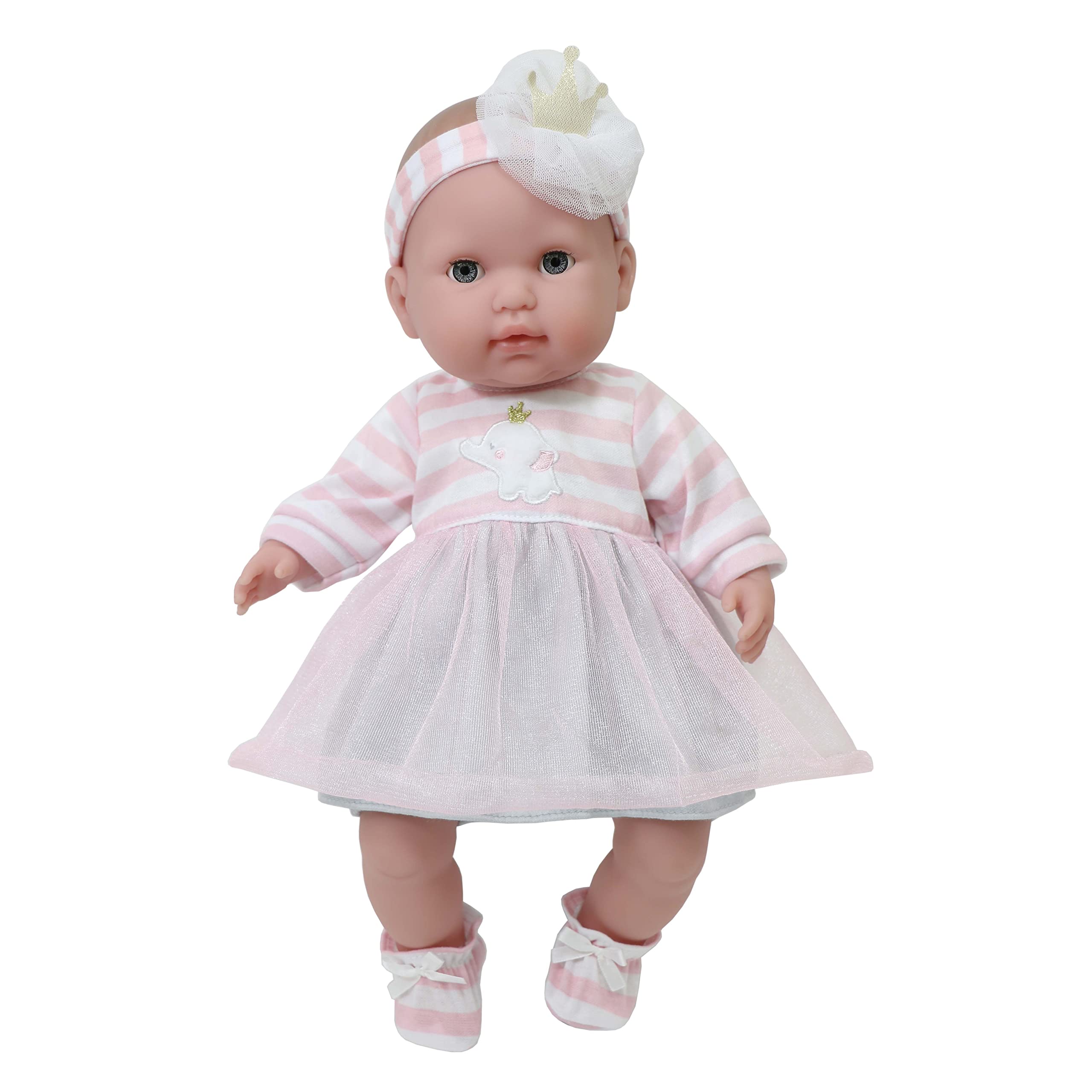 JC Toys Berenguer Boutique Baby Doll Outfit - Pink Striped Dress with Tulle Skirt, Shorts, Headband & Booties for 14-16 inch Dolls