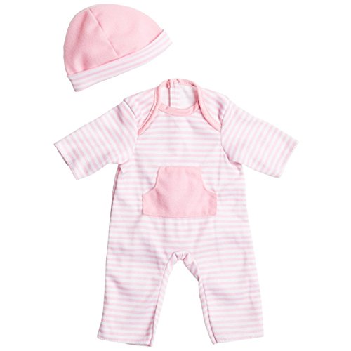 JC Toys Berenguer Boutique Light Pink Striped Doll Onesie and Hat Set – Machine Washable 2-Piece Outfit for 13 to 16 Inch Dolls