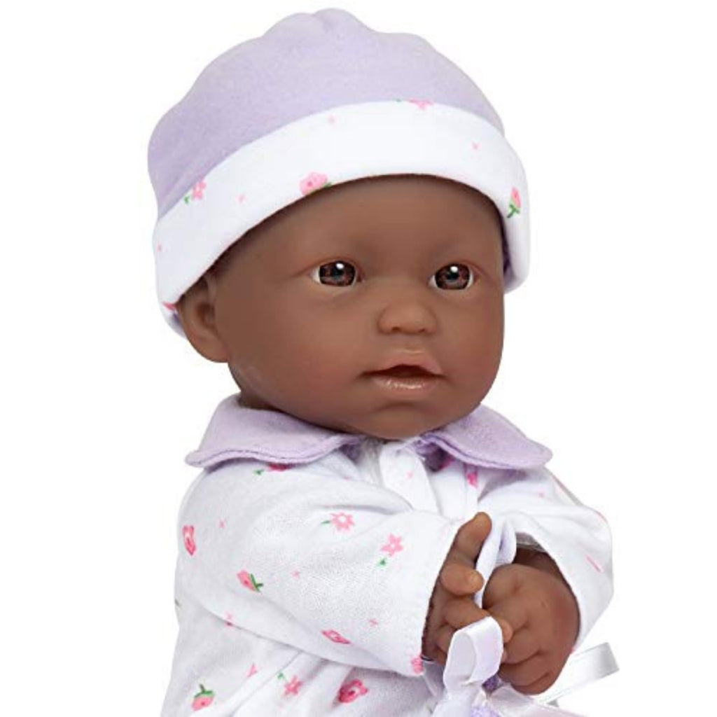 JC Toys La Baby African American 11-Inch Soft Baby Doll with Purple Outfit and Accessories for Toddlers 12 Months+