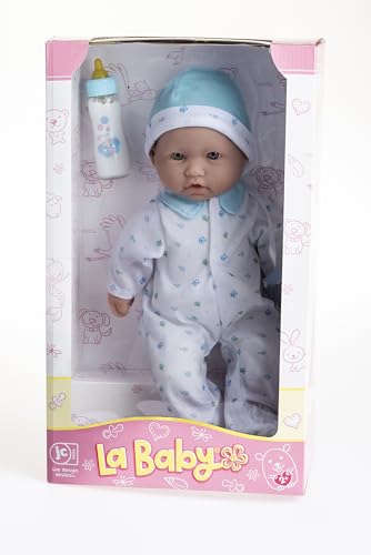 JC Toys La Baby Caucasian Baby Doll Set – 11-Inch Soft Body Doll with Removable Blue Outfit and Accessories