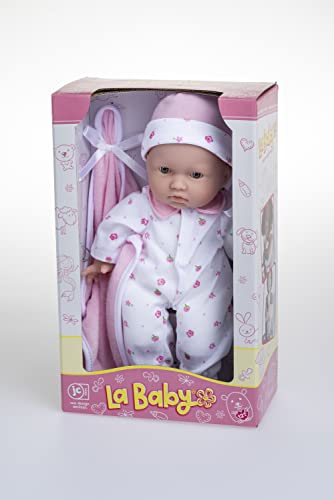 JC Toys La Baby Caucasian Baby Doll Set – 11-Inch Washable Soft Doll with Removable Pink Outfit, Hat & Blanket for Toddlers 12 Months+