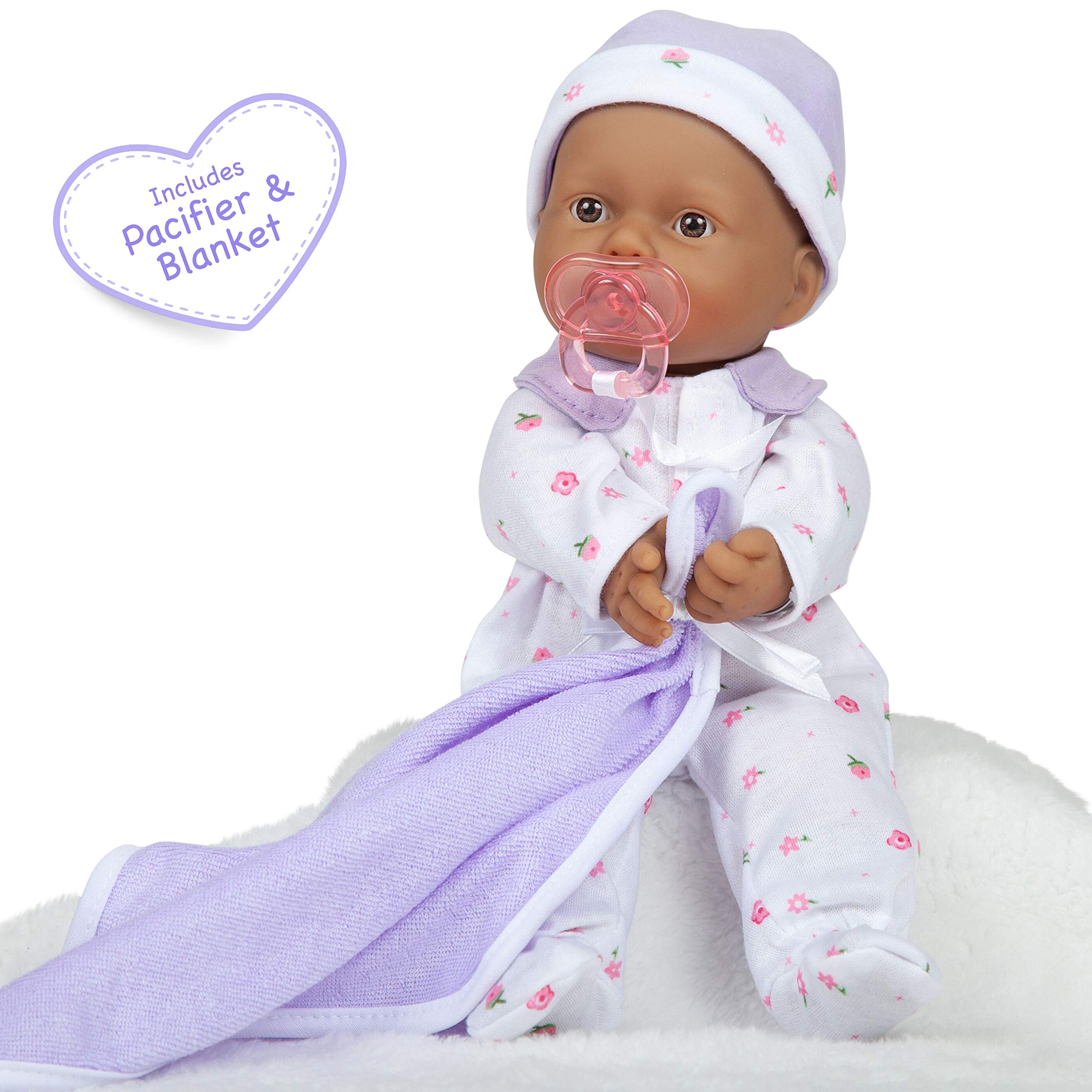 JC Toys La Baby Hispanic Baby Doll Set – 11 Inch Soft Body Doll with Removable Purple Outfit and Accessories for Toddlers 12 Months+
