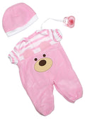 JC Toys Pink Bear Onesie Doll Outfit with Hat & Pacifier - Fits 12-14 Inch Dolls