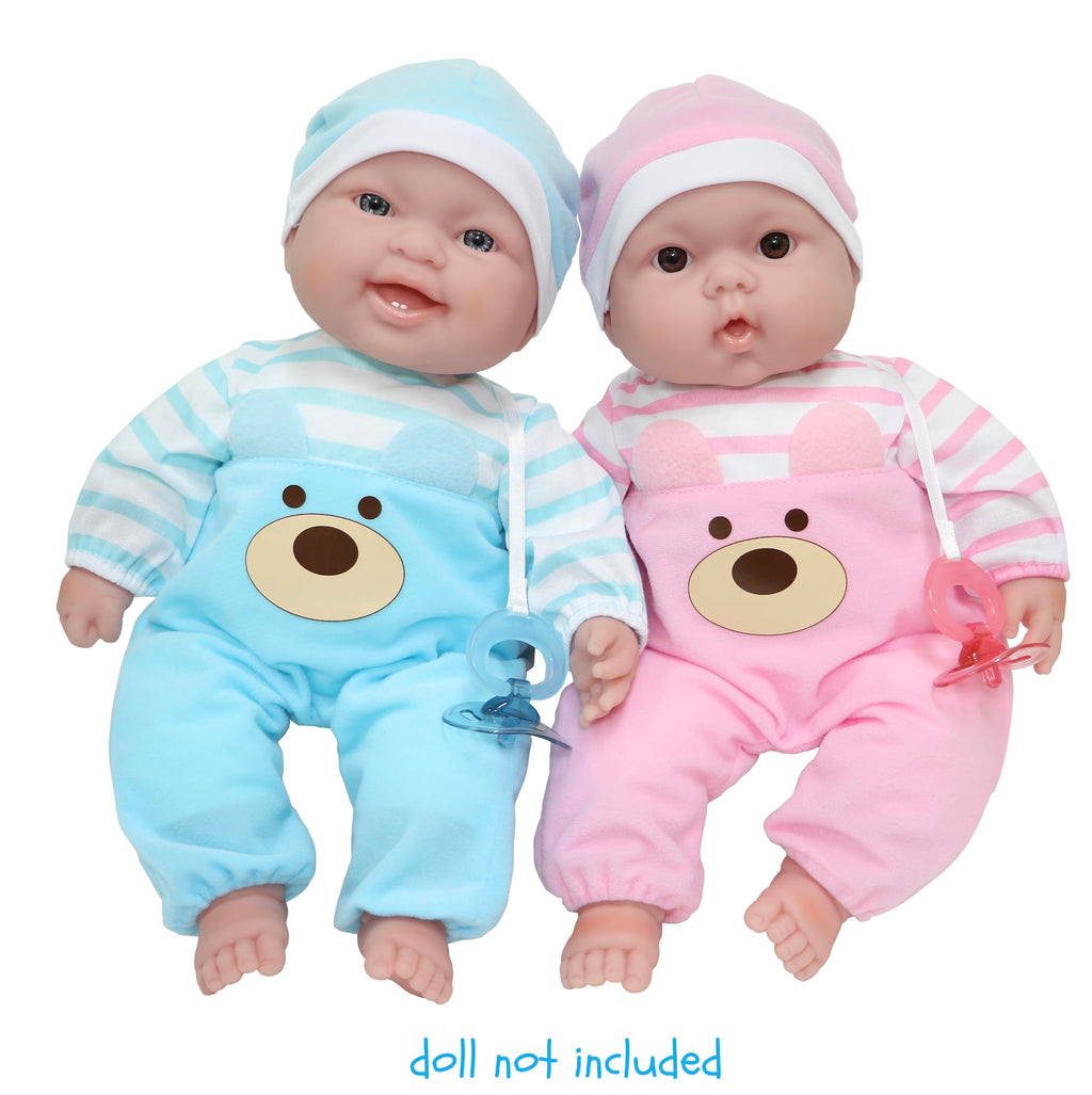 JC Toys Pink Bear Onesie Doll Outfit with Hat & Pacifier - Fits 12-14 Inch Dolls