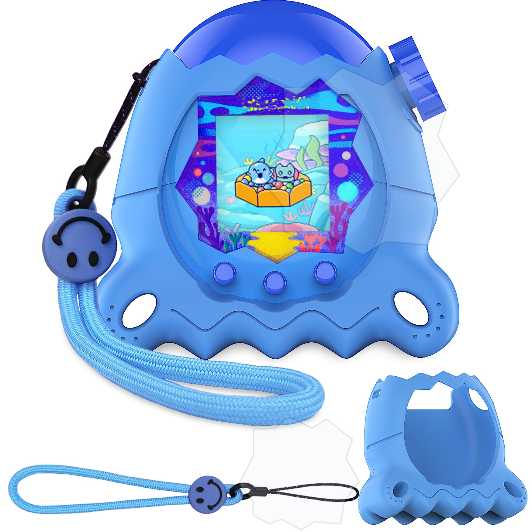 JCHPINE Blue Silicone Cover Case for Tamagotchi Paradise with Screen Protector and Lanyard – Stand-Up Protective Shell