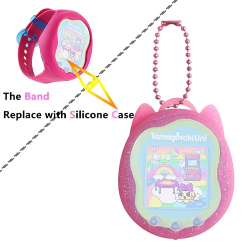 JCHPINE Pink Silicone Case + Screen Protector for Tamagotchi Uni (Includes Lanyard Replacement)
