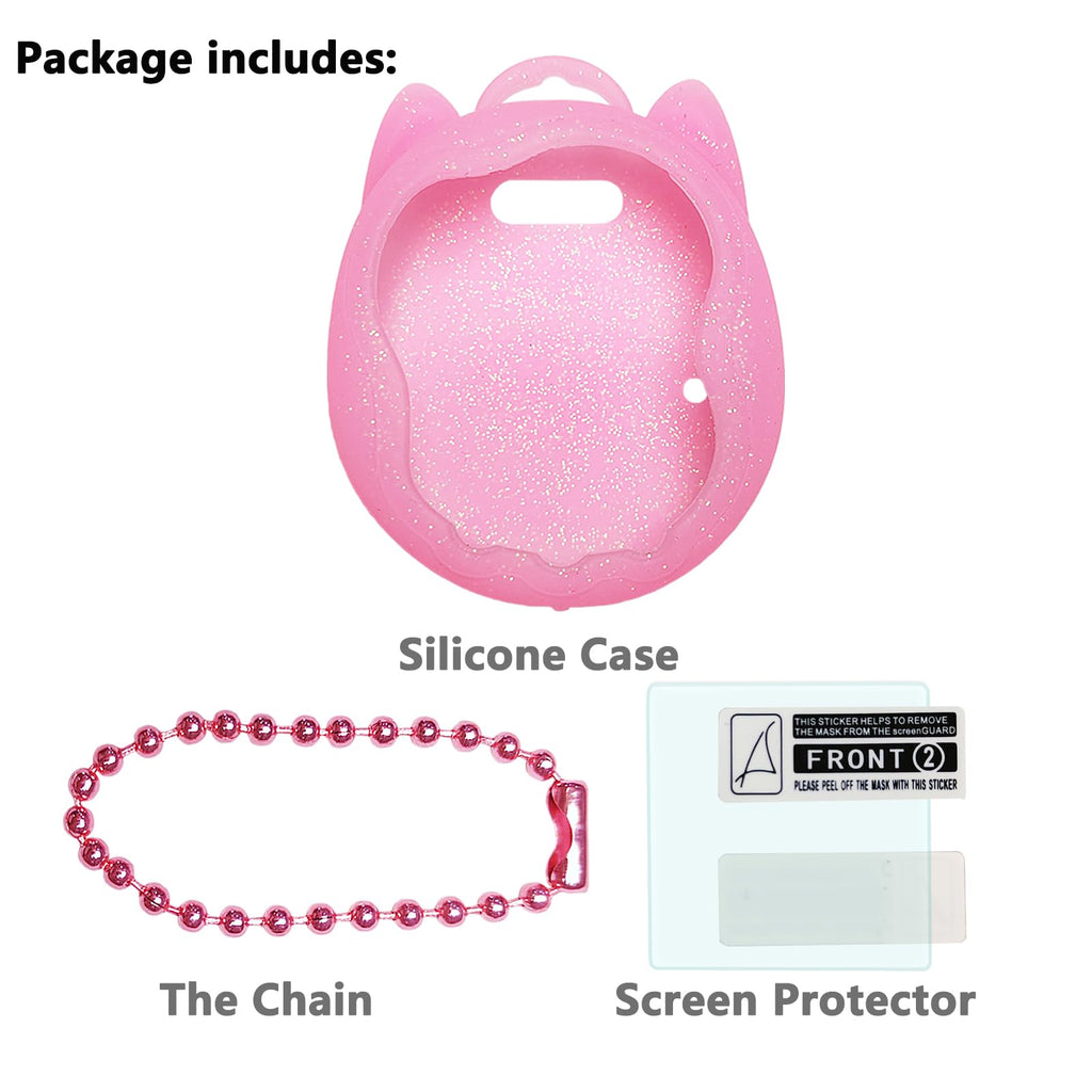 JCHPINE Pink Silicone Case + Screen Protector for Tamagotchi Uni (Includes Lanyard Replacement)