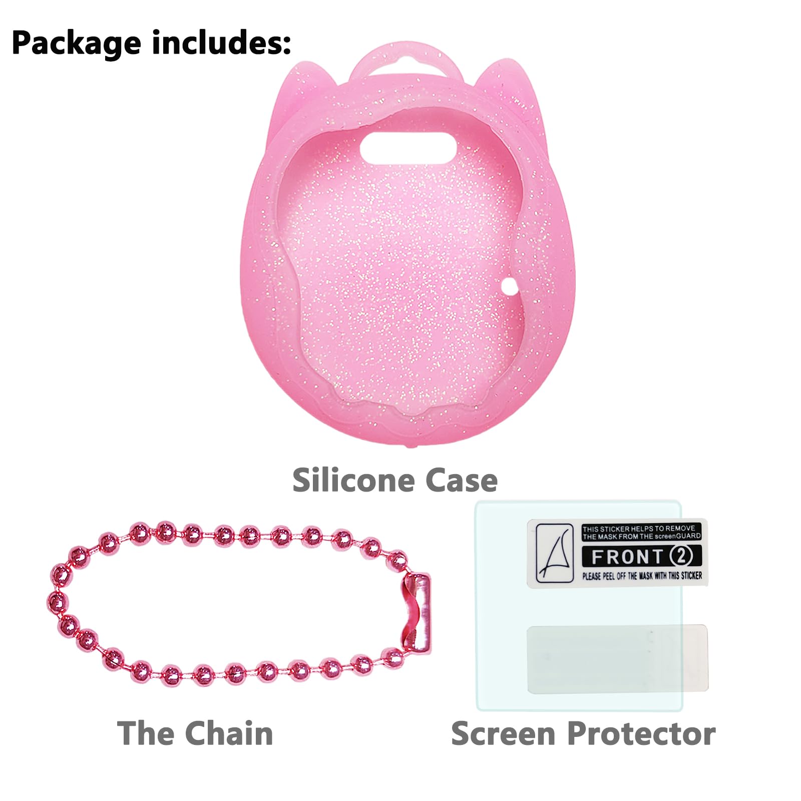 JCHPINE Pink Silicone Case + Screen Protector for Tamagotchi Uni (Includes Lanyard Replacement)