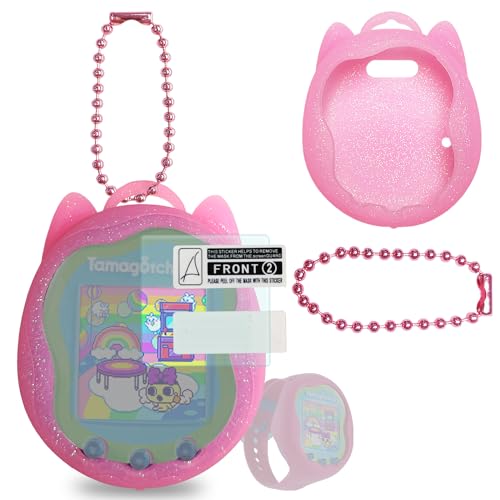 JCHPINE Pink Silicone Case + Screen Protector for Tamagotchi Uni (Includes Lanyard Replacement)