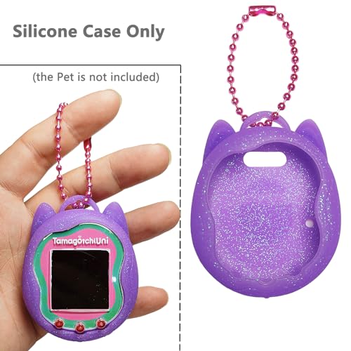 JCHPINE Purple Silicone Case and Screen Protector for Tamagotchi Uni with Color Chain