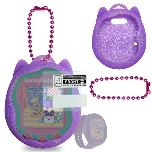 JCHPINE Purple Silicone Case and Screen Protector for Tamagotchi Uni with Color Chain